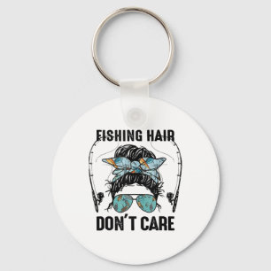 Messy Bun Fishing Hair Don't Care Reel Girls Fish Key Ring