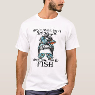 Messy Bun Fishing Hair Don't Care Reel Girls Fish T-Shirt