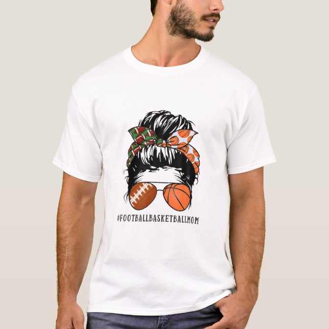 Messy Bun Football Basketball Mum T-Shirt (Front)