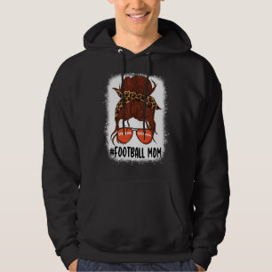Messy Bun Football Mum Life With Leopard Bleached Hoodie