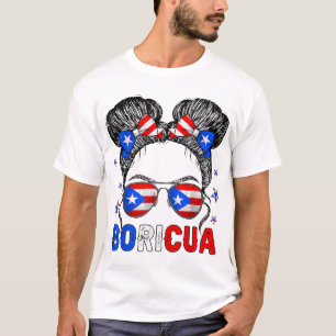 Messy Bun Girl Boricua Puerto Rico Hispanic  T-Shirt