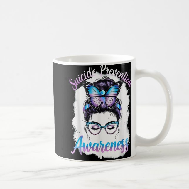 Messy Bun Girl Suicide Prevention Mental Health Gr Coffee Mug (Right)