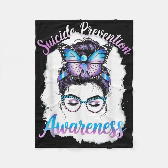 Messy Bun Girl Suicide Prevention Mental Health Gr Fleece Blanket (Front)