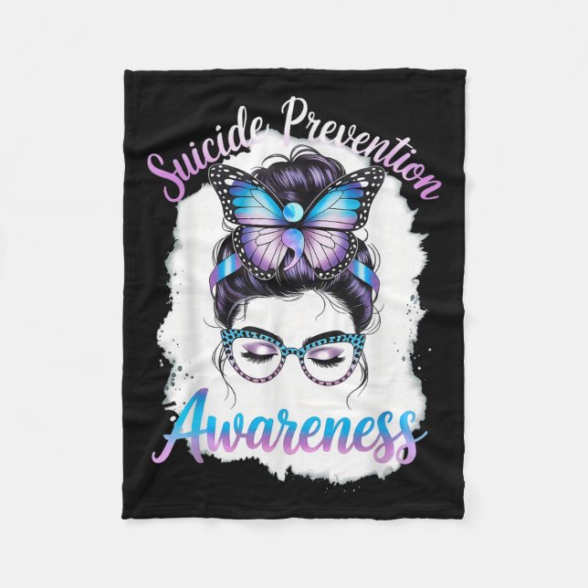 Messy Bun Girl Suicide Prevention Mental Health Gr Fleece Blanket (Front)