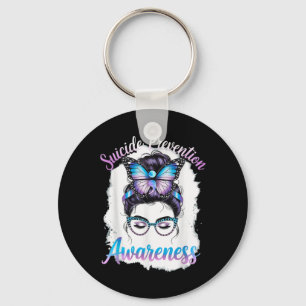 Messy Bun Girl Suicide Prevention Mental Health Gr Key Ring