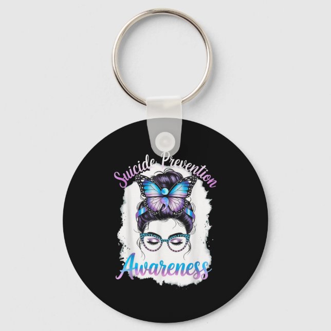 Messy Bun Girl Suicide Prevention Mental Health Gr Key Ring (Front)