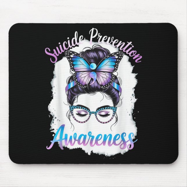 Messy Bun Girl Suicide Prevention Mental Health Gr Mouse Mat (Front)