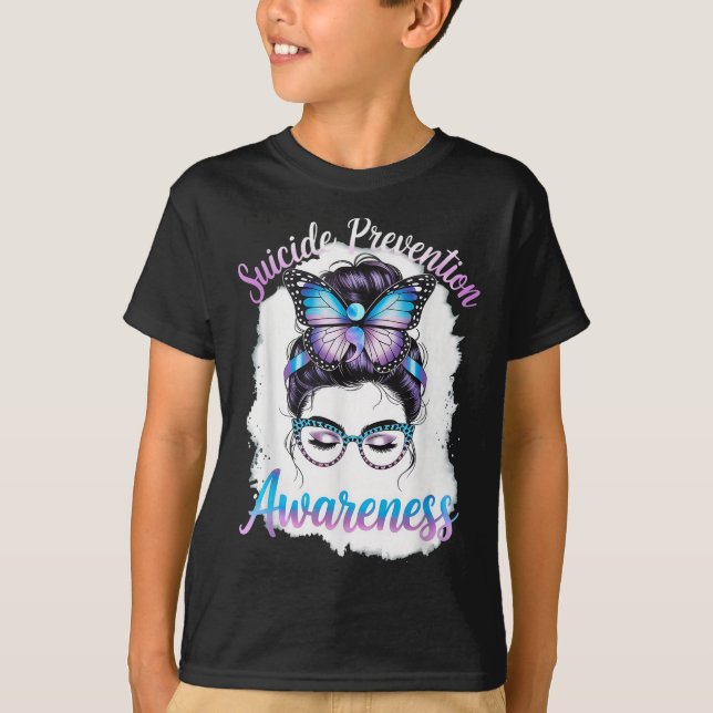 Messy Bun Girl Suicide Prevention Mental Health Gr T-Shirt (Front)