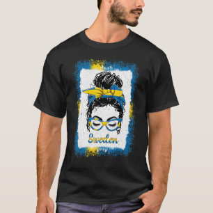 Messy Bun Girl Sweden Flag Swedish Mens Womens Kid T-Shirt