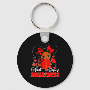 Messy Bun Girls Red Ribbon Heart Disease Awareness Key Ring