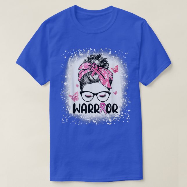 Messy bun glasses wear pink warrior breast cancer  T-Shirt (Design Front)