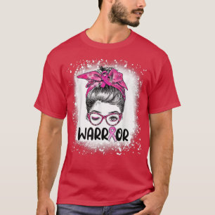 Messy Bun Glasses Wear Pink Warrior Breast Cancer  T-Shirt