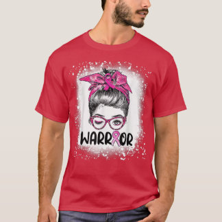 Messy Bun Glasses Wear Pink Warrior Breast Cancer  T-Shirt