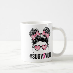 Messy Bun Gles Wear Pink Survivor Breast Cancer Aw Coffee Mug