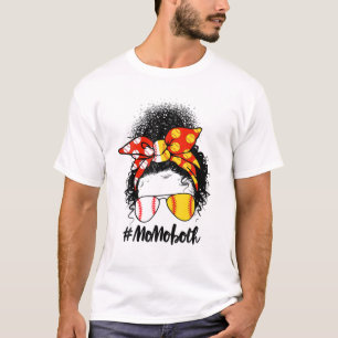 Messy Bun Hair African Afro Mom Of Both Softball B T-Shirt