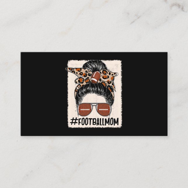 messy bun hair football mama happy mors day leopar business card (Front)