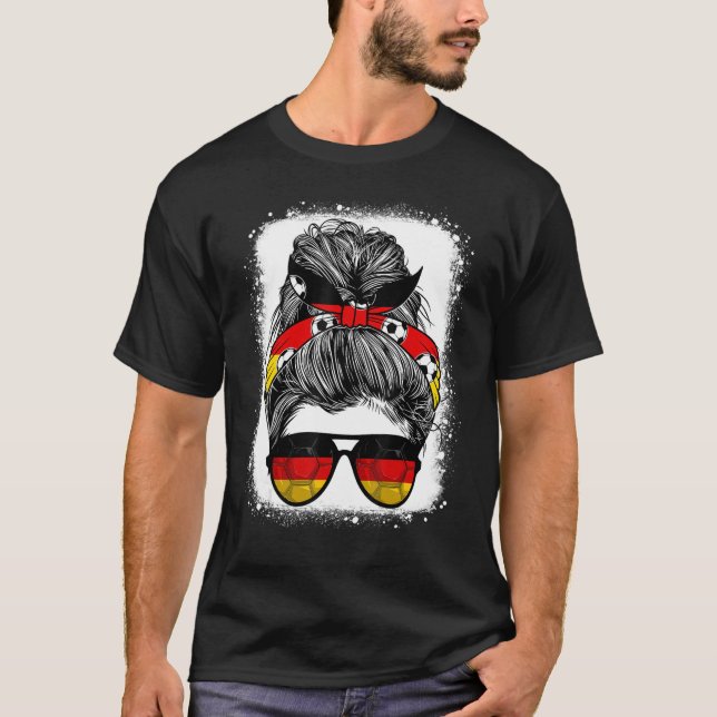 Messy Bun Hair Germany Flag Glasses German Girls W T-Shirt (Front)