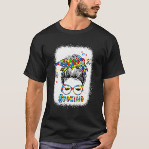Messy Bun Hair Girls Women With Autism Puzzle Sung T-Shirt