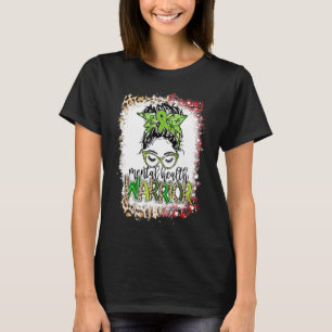 Messy Bun Hair Leopard Mental Health Awareness War T-Shirt