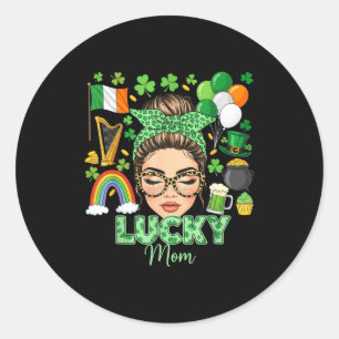 Messy bun hair lucky mum shamrocks st patrick's da classic round sticker