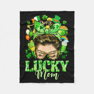 Messy bun hair lucky mum shamrocks st patrick's da fleece blanket