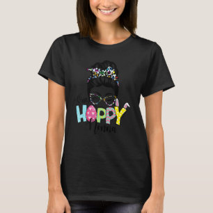 Messy Bun Hair One Hoppy Nonna Bunny Happy Easter T-Shirt