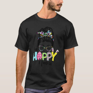 Messy Bun Hair One Hoppy Nonni Bunny Happy Easter  T-Shirt