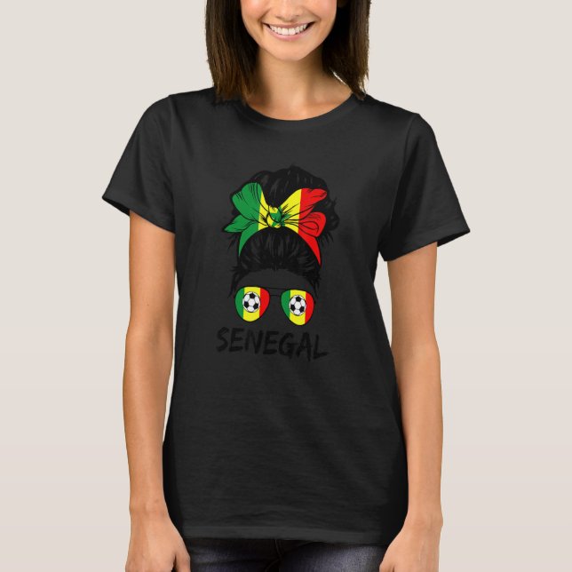Messy Bun Hair Patriotic Senegal Flag Senegalese F T-Shirt (Front)