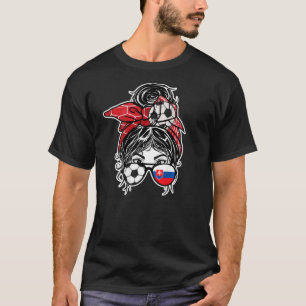 Messy Bun Hair Slovak Soccer Girl Jersey T-Shirt