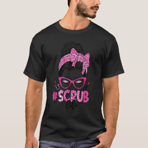 Messy Bun Hair Stethoscope Scrub Life Leopard Nurs T-Shirt