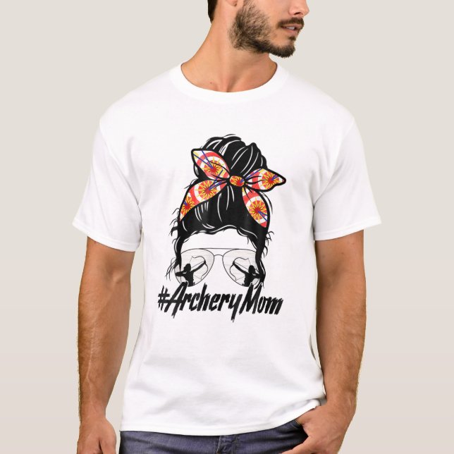 Messy Bun Hair Sunglasses Bandanna Archery Mum Wom T-Shirt (Front)