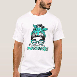 Messy Bun Hair Teal Ribbon Myasthenia Gravis Aware T-Shirt
