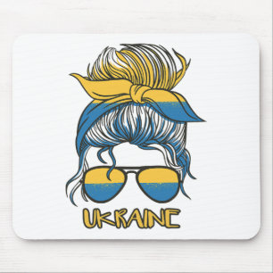 Messy Bun Hair Ukrainian Flag Girl Ukraine Mouse Mat