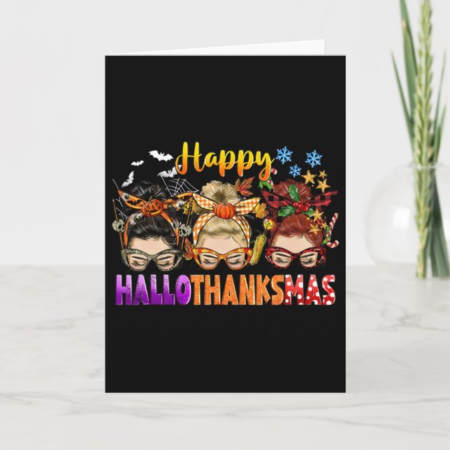 Messy Bun Halloween To Christmas Women Happy Hallo Card (Front)