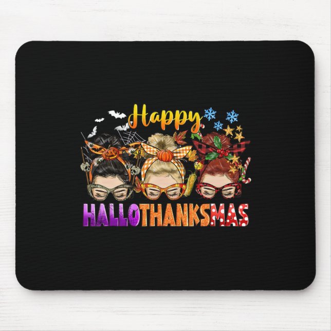 Messy Bun Halloween To Christmas Women Happy Hallo Mouse Mat (Front)