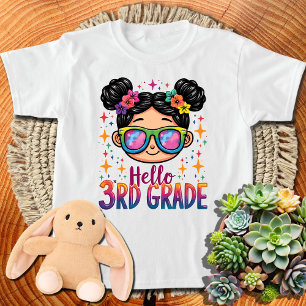 Messy Bun Hello 3rd Grade Girl Tie Dye Third Grade T-Shirt