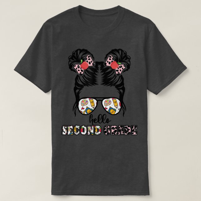 Messy Bun Hello Second Grade Team 2nd Grade Back t T-Shirt (Design Front)