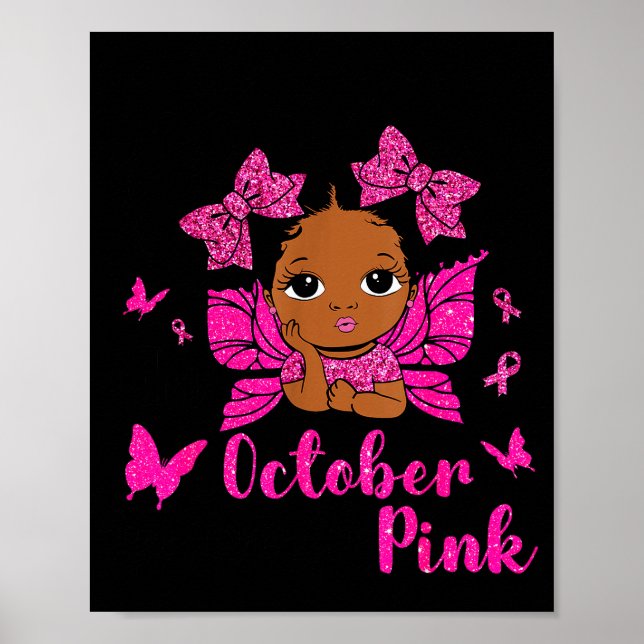 Messy Bun In October We Wear Nk Breast Cancer Blac Poster (Front)