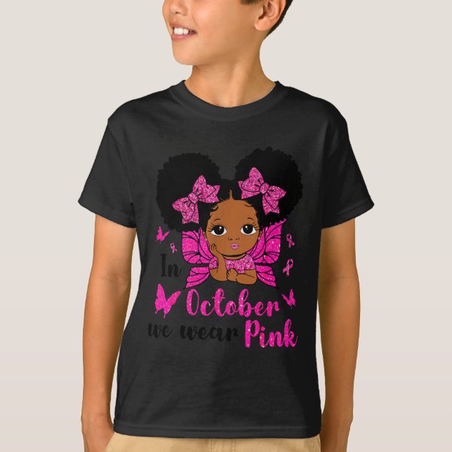 Messy Bun In October We Wear Nk Breast Cancer Blac T-Shirt (Front)