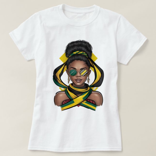 Messy Bun Jamaican Jamaica Flag Womens T-Shirt (Design Front)