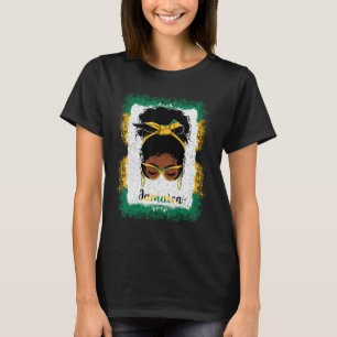Messy Bun Jamaican Jamaica Flag Womens Woman Girl T-Shirt