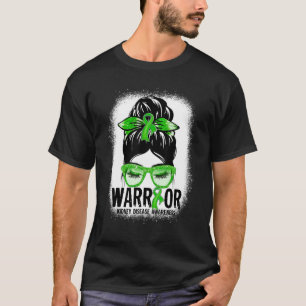 Messy Bun Leopard Green Ribbon Kidney Disease Warr T-Shirt