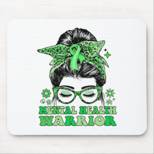 Messy Bun Leopard Green Ribbon Mental Health Warri Mouse Mat