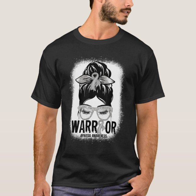 Messy Bun Leopard Grey Ribbon Aphasia Warrior T-Shirt (Front)