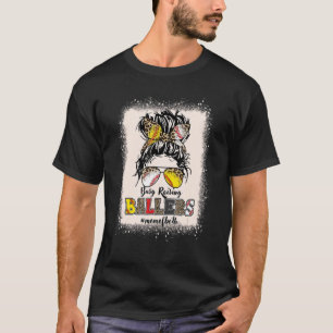 Messy Bun Leopard Mom Of Both Baseball Softball Mo T-Shirt