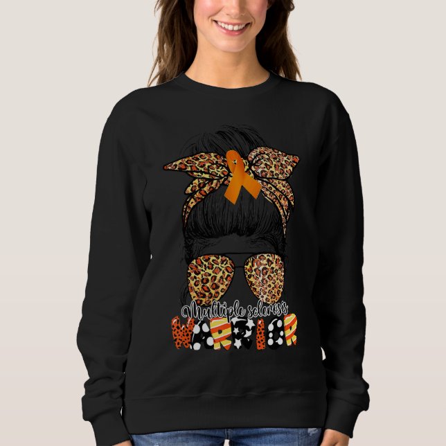Messy Bun Leopard Multiple Sclerosis Awareness Mum Sweatshirt (Front)