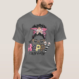 Messy Bun Leopard One Hoppy Counselor Cute Bunny E T-Shirt