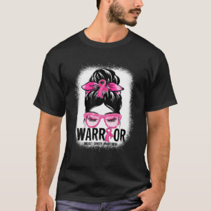 Messy Bun Leopard Pink Ribbon Breast Cancer Warrio T-Shirt
