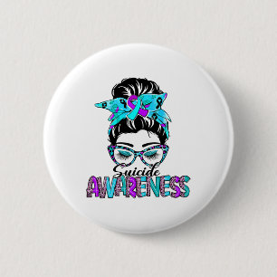 Messy Bun Leopard Purple And Teal Ribbon Suicide A 6 Cm Round Badge