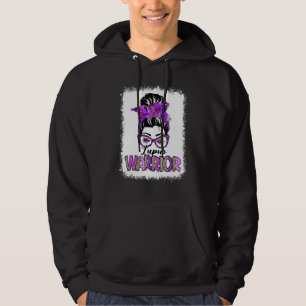 Messy Bun Leopard Purple Ribbon Lupus Warrior Hoodie